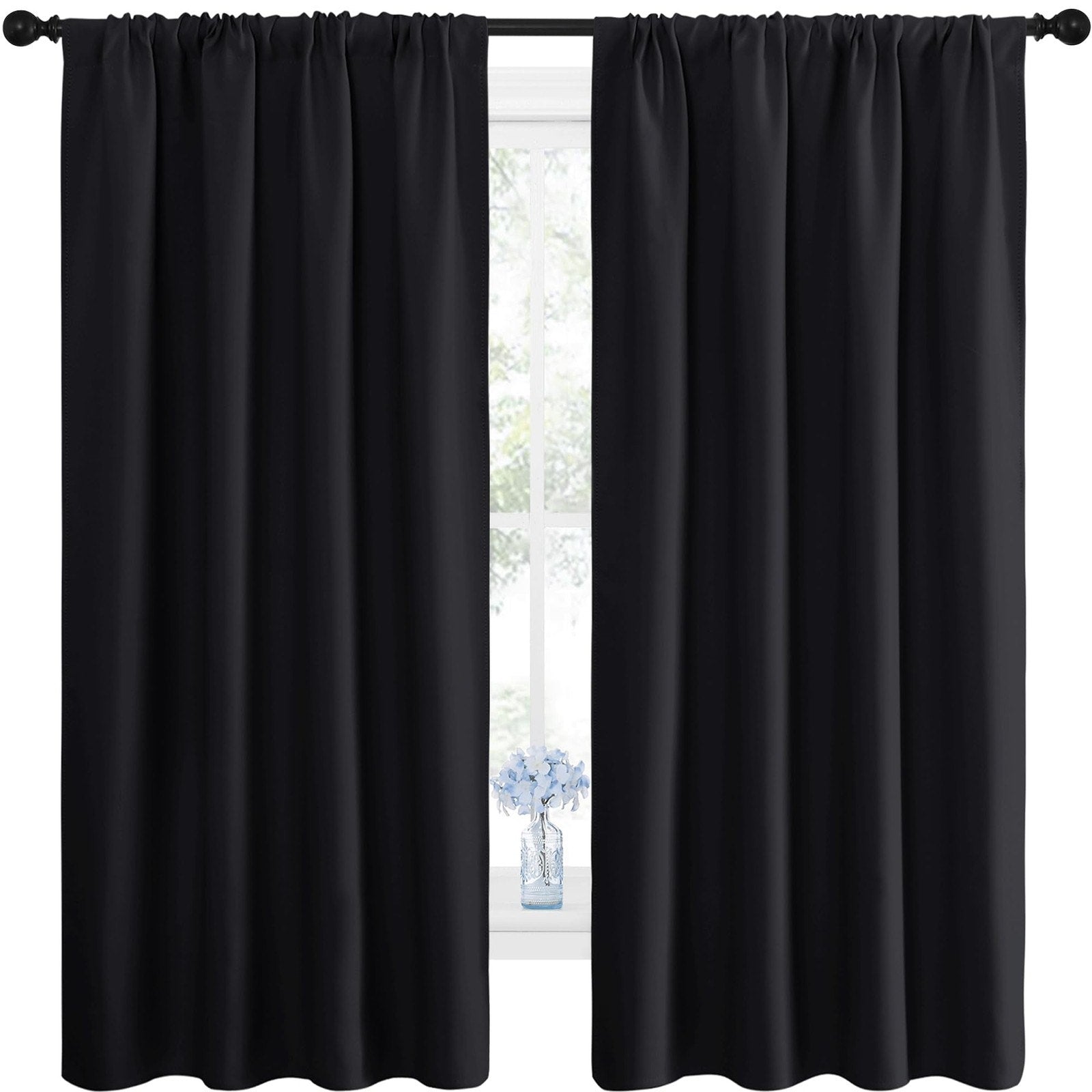 63x42 Blackout Curtains Black 2 Panels Room Darkening Thermal Insulated New