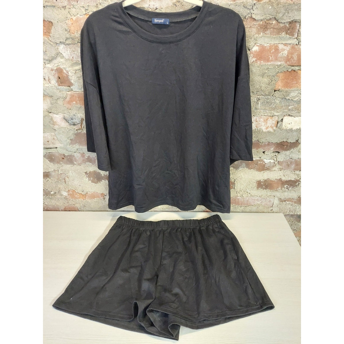 Sampeel Womens Lounge Pajama Set L Black 3/4 Sleeve Elastic Waist
