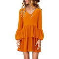 Aleeyahbaby Girls Sz 10 Dress L Orange V Neck Long Balloon Sleeve Tiered Ruffle