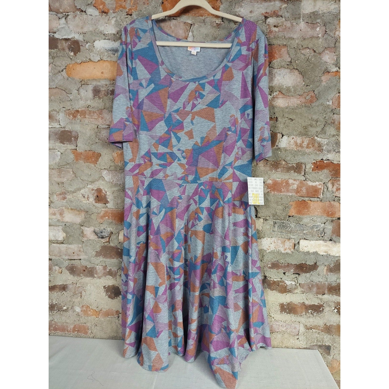 LuLaRoe Womens Swing Dress 3XL Gray Multicolor Geometric Pattern Half Sleeve