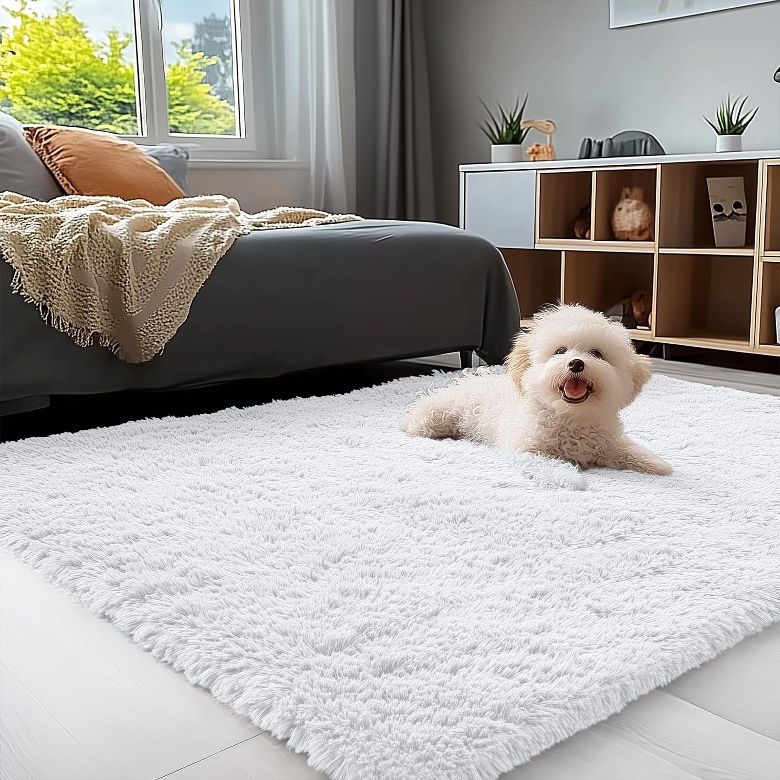 Area Rug Fluffy White Soft Plush Shaggy Non-Slip Washable 3x5'