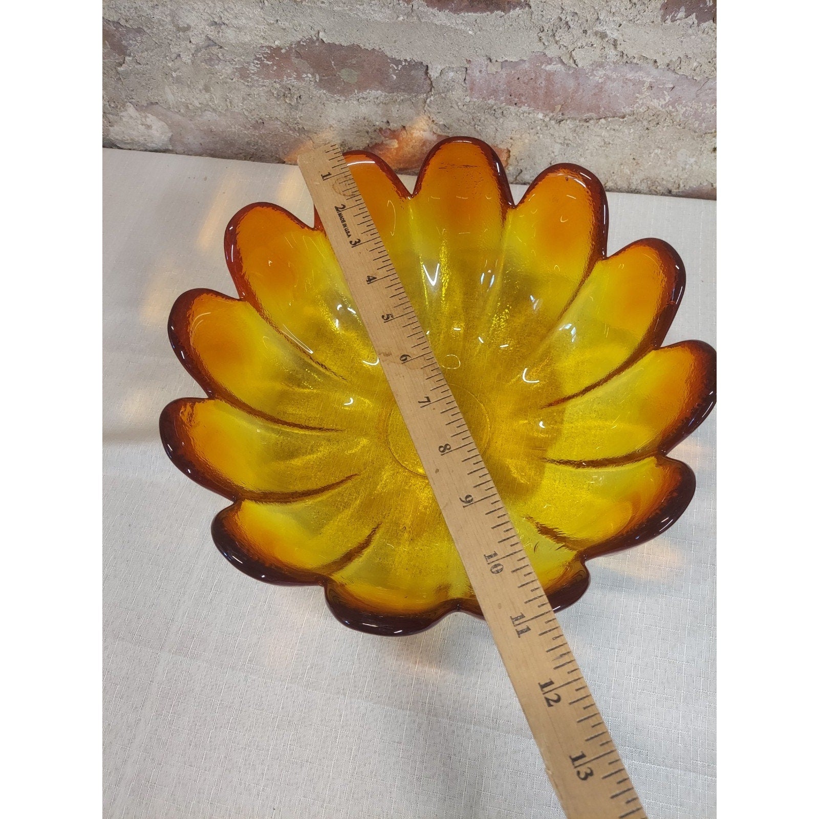 Vintage Indiana Glass Large Amberina Bowl 12 Petal Lotus Flower