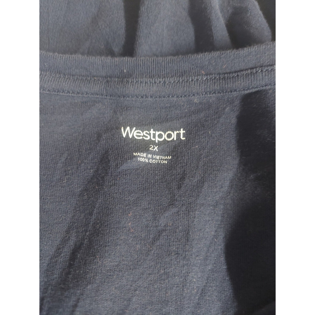 Westport Womens T-Shirt 2X Navy Blue Rhinestone Studded Cotton Short Sleeve