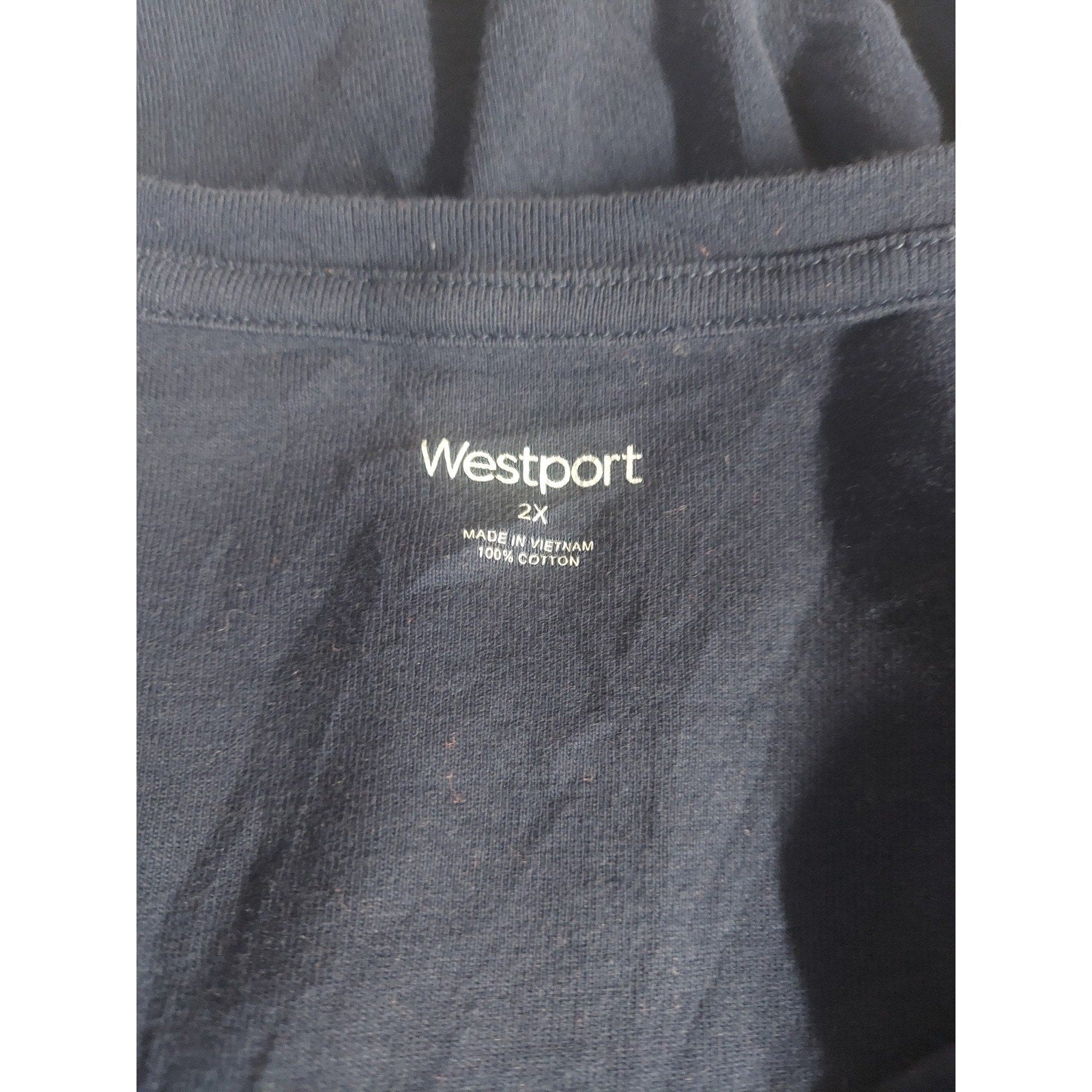 Westport Womens T-Shirt 2X Navy Blue Rhinestone Studded Cotton Short Sleeve