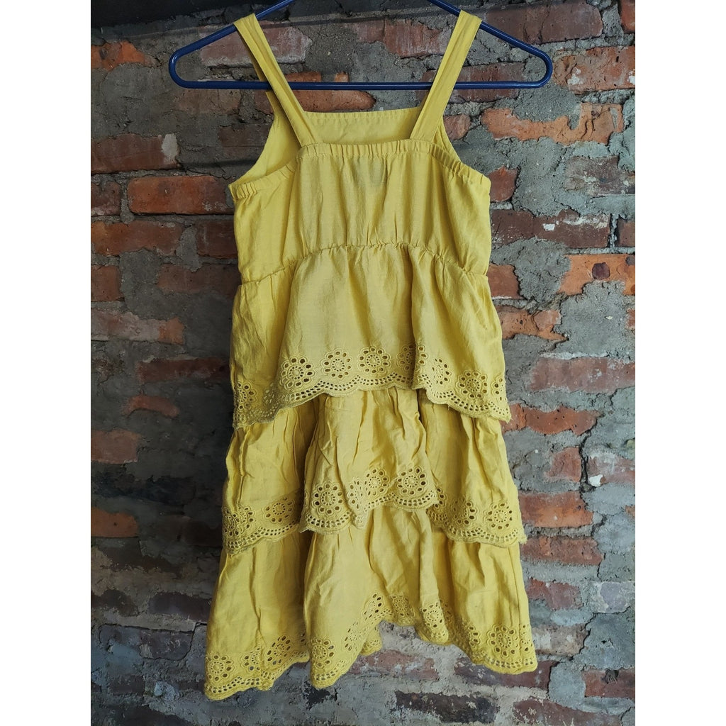 Old Navy Girls Dress M 8 Yellow Tiered Eyelet Sleeveless Summer Casual