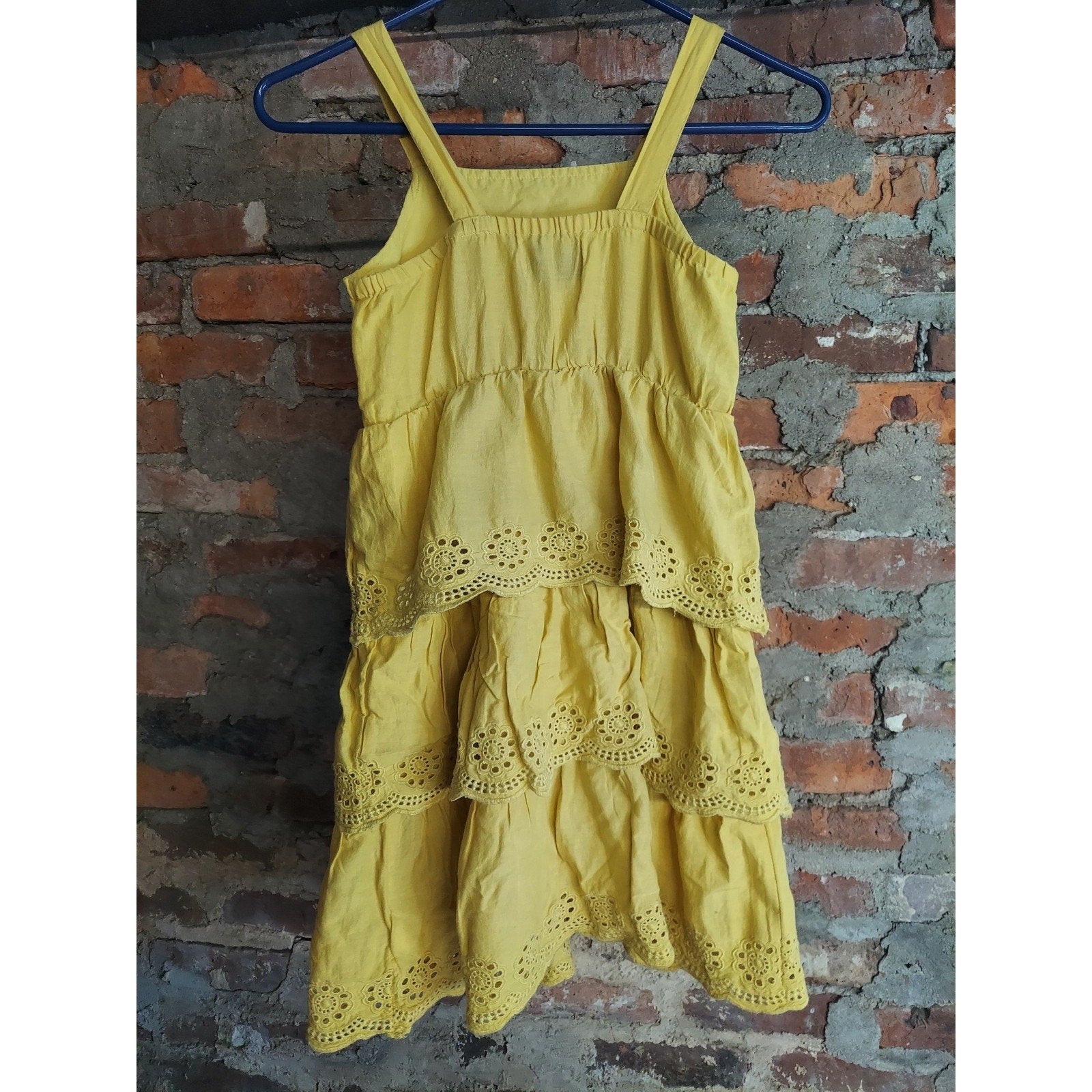 Old Navy Girls Dress M 8 Yellow Tiered Eyelet Sleeveless Summer Casual