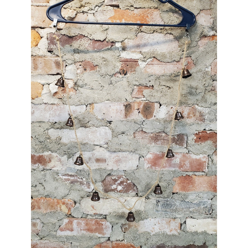 Rustic Farmhouse Jute Rope Bell Garland Bronze Metal Vintage Style Christmas