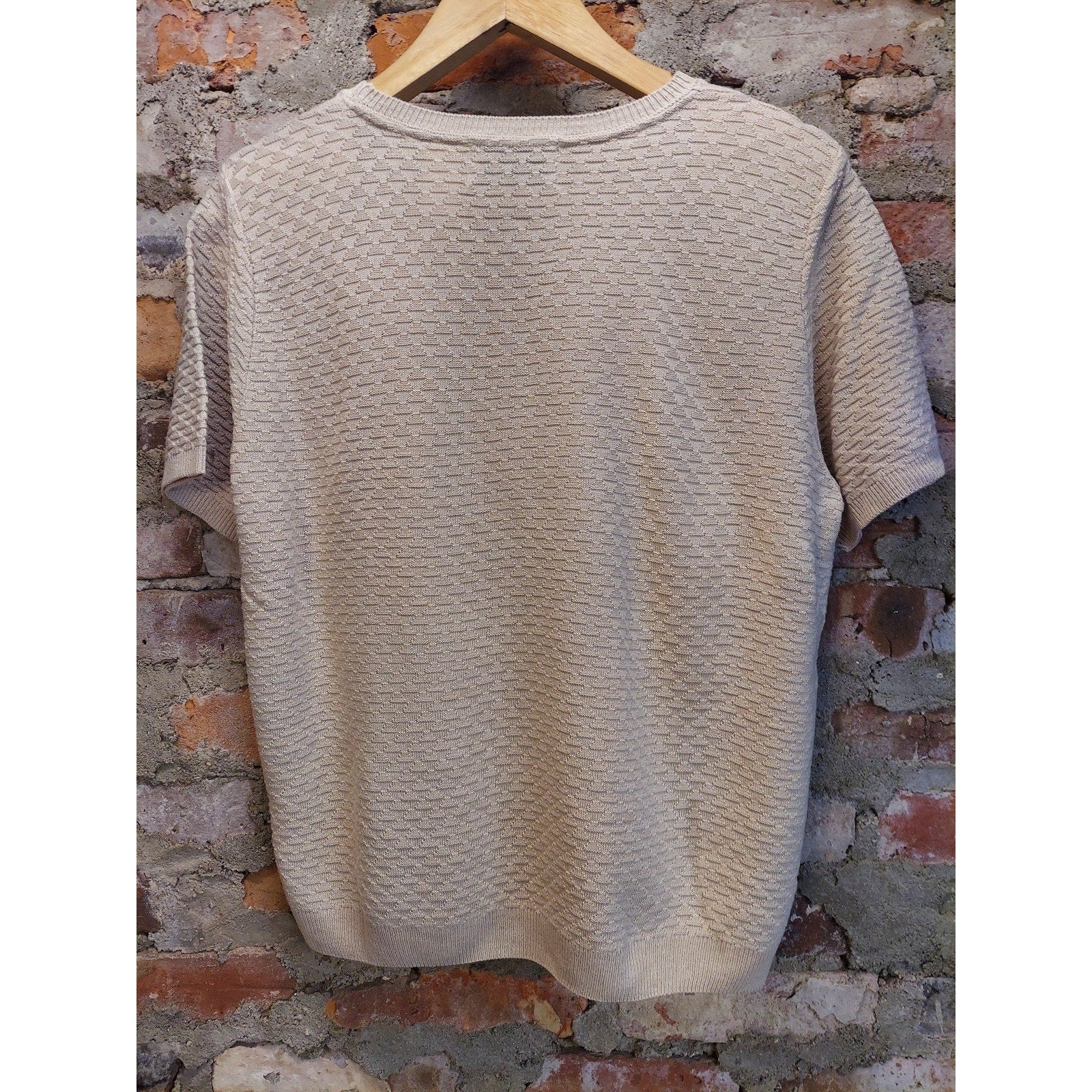 Alfred Dunner Womens Knit Top PM Petite Medium Beige Acrylic Textured SS