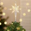 Christmas Tree Topper Lighted Star 10" Glitter Silver Remote Control Spiral Base