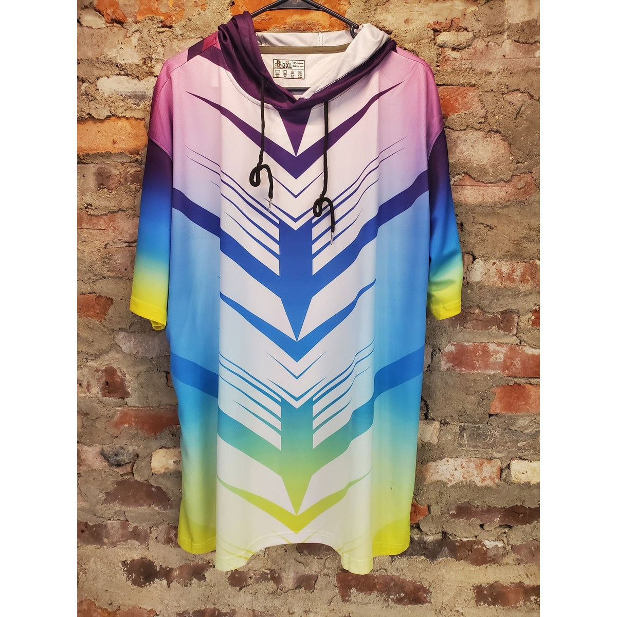 DEHANER Mens 3XL Short Sleeve Hoodie Rainbow Cycling Shirt Bike Athletic