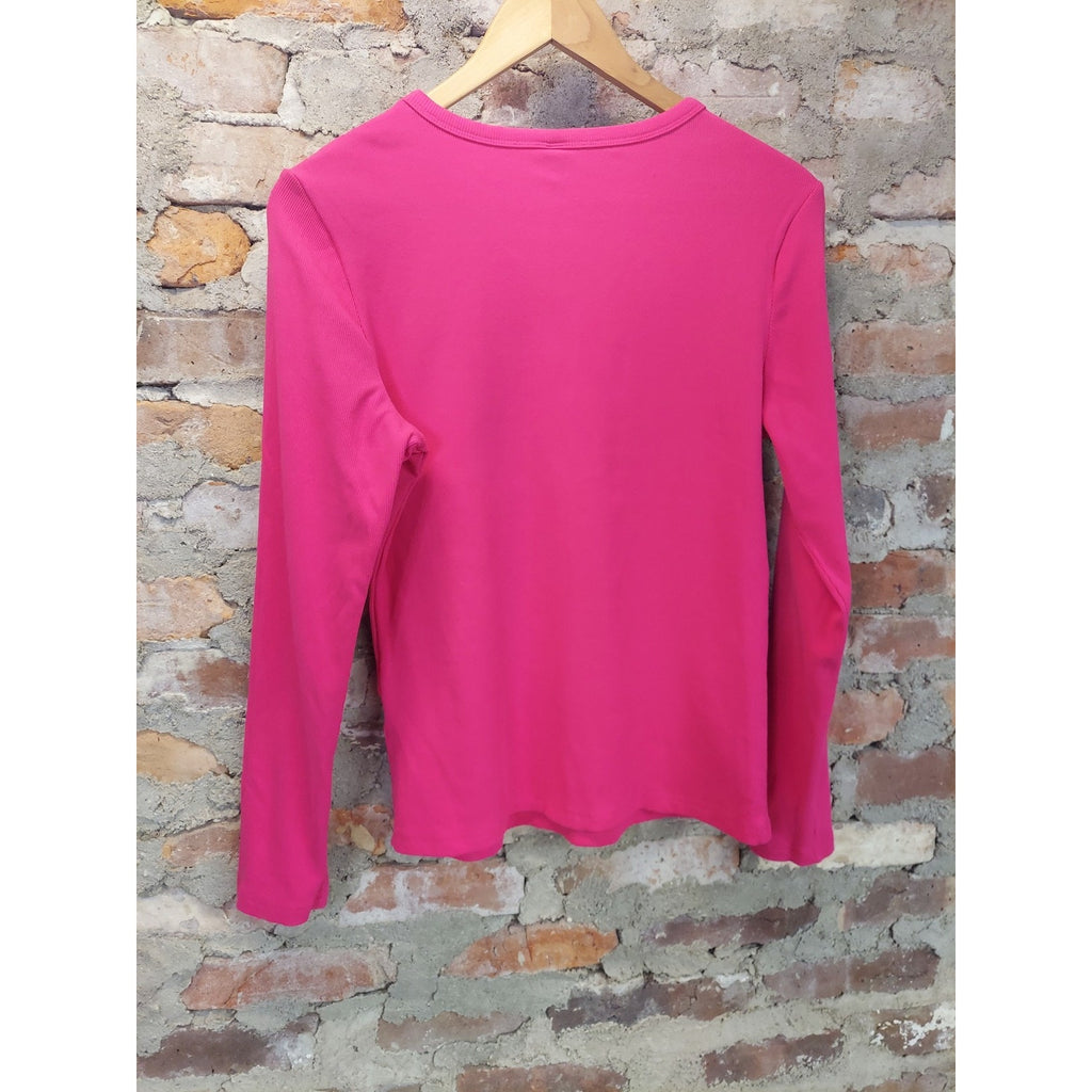 Womens XL Pink Ribbed Long Sleeve Crewneck Pullover Thermal Top Thick Warm