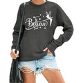 VILOVE Womens Believe Fairy Stars Graphic Sweatshirt S Heather Gray Tinkerbell