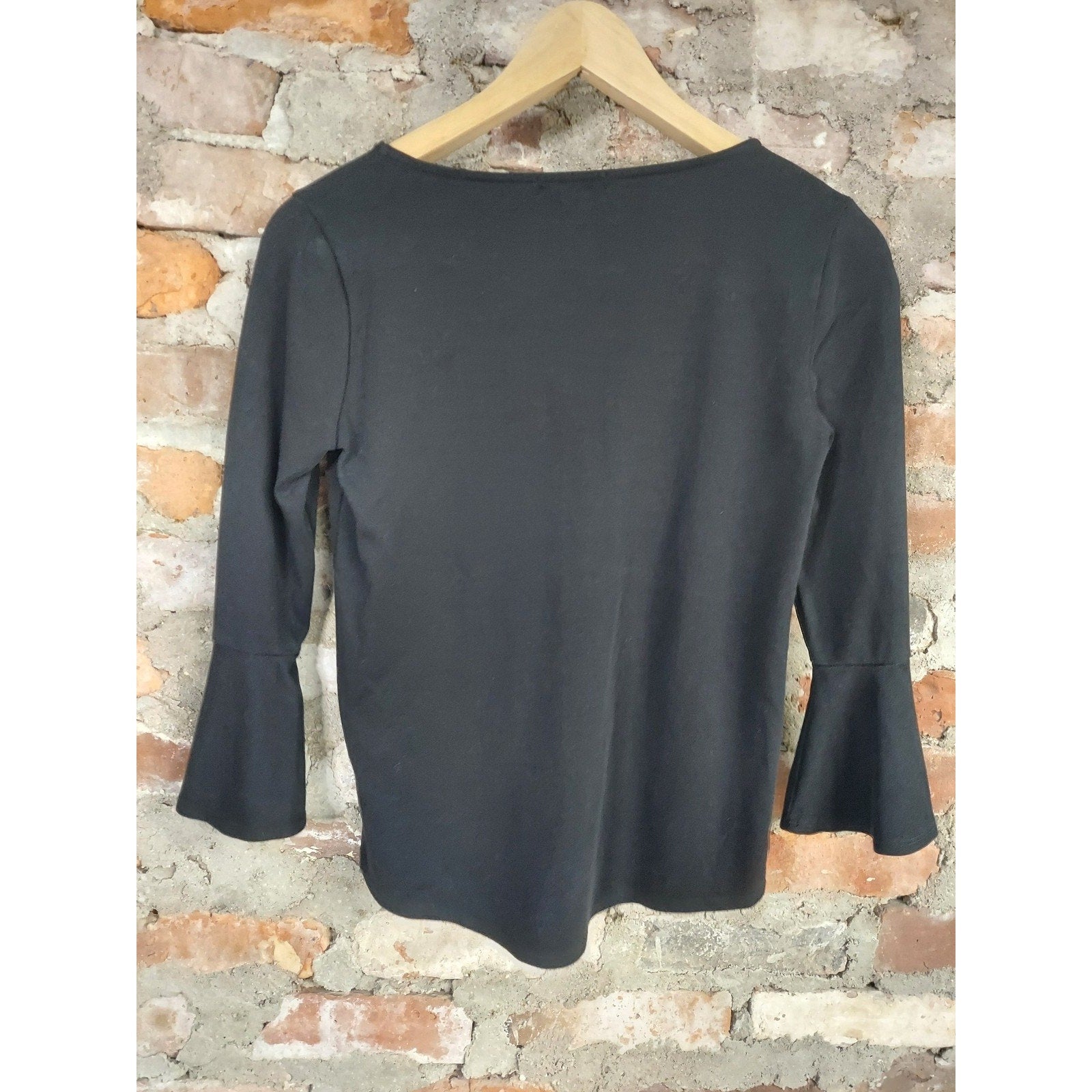 J Crew Mercantile Womens Bell Sleeve Long Sleeve Top Shirt XXS Black Boat Neck