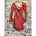 Womens Red Furry Long Sleeve Mini Dress XL Off Shoulder Criss Cross Back Party