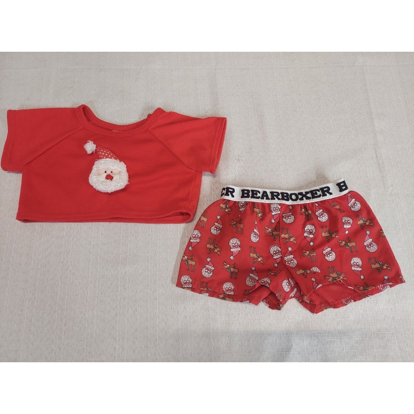 Build A Bear BEARBOXER Christmas Set Red Santa Reindeer Shirt Boxer Shorts
