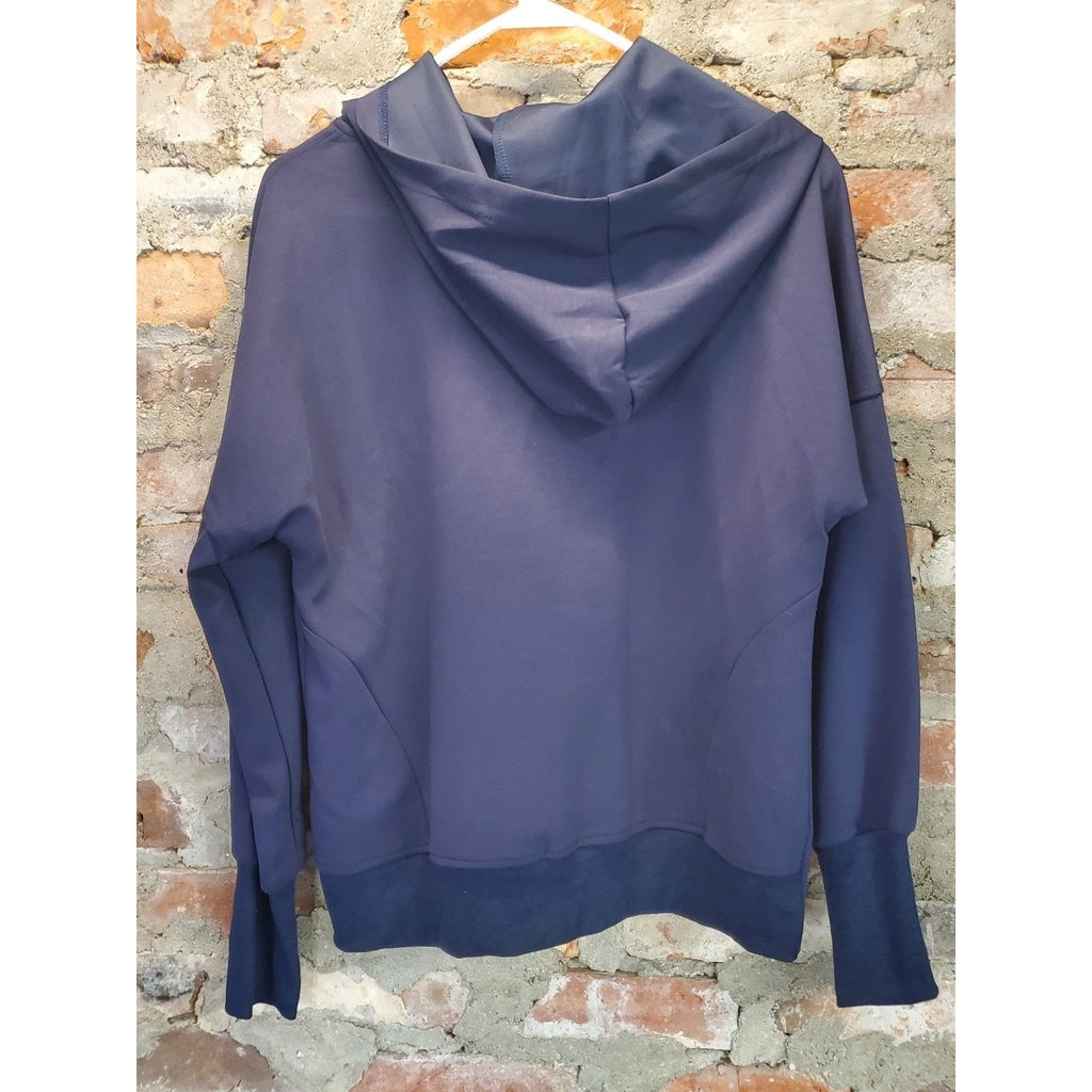 Fashion Hoodie Pullover S Navy Blue Snap Button Hooded Front Pocket