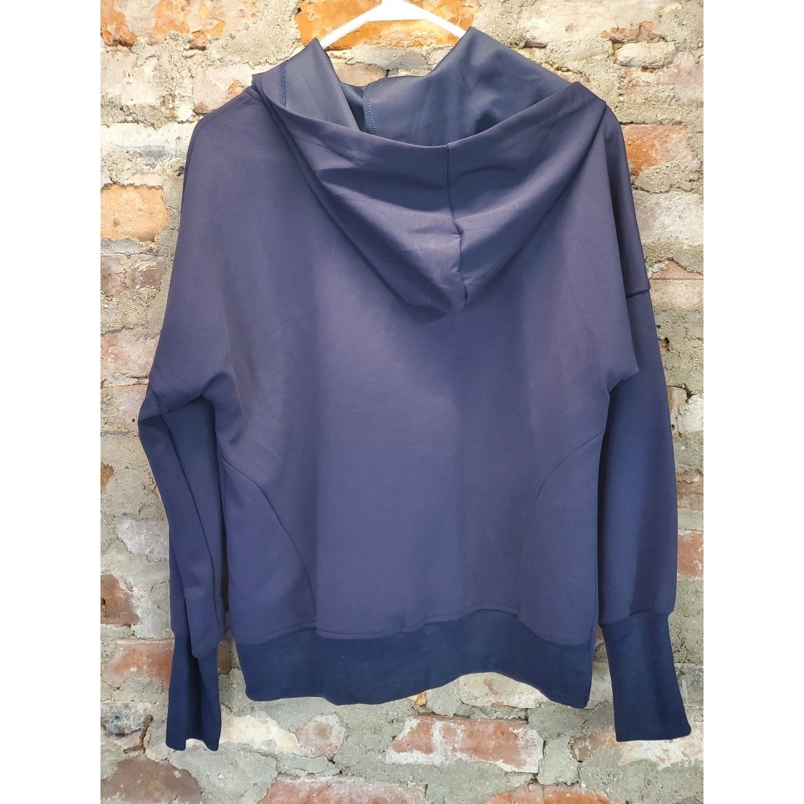Fashion Hoodie Pullover S Navy Blue Snap Button Hooded Front Pocket