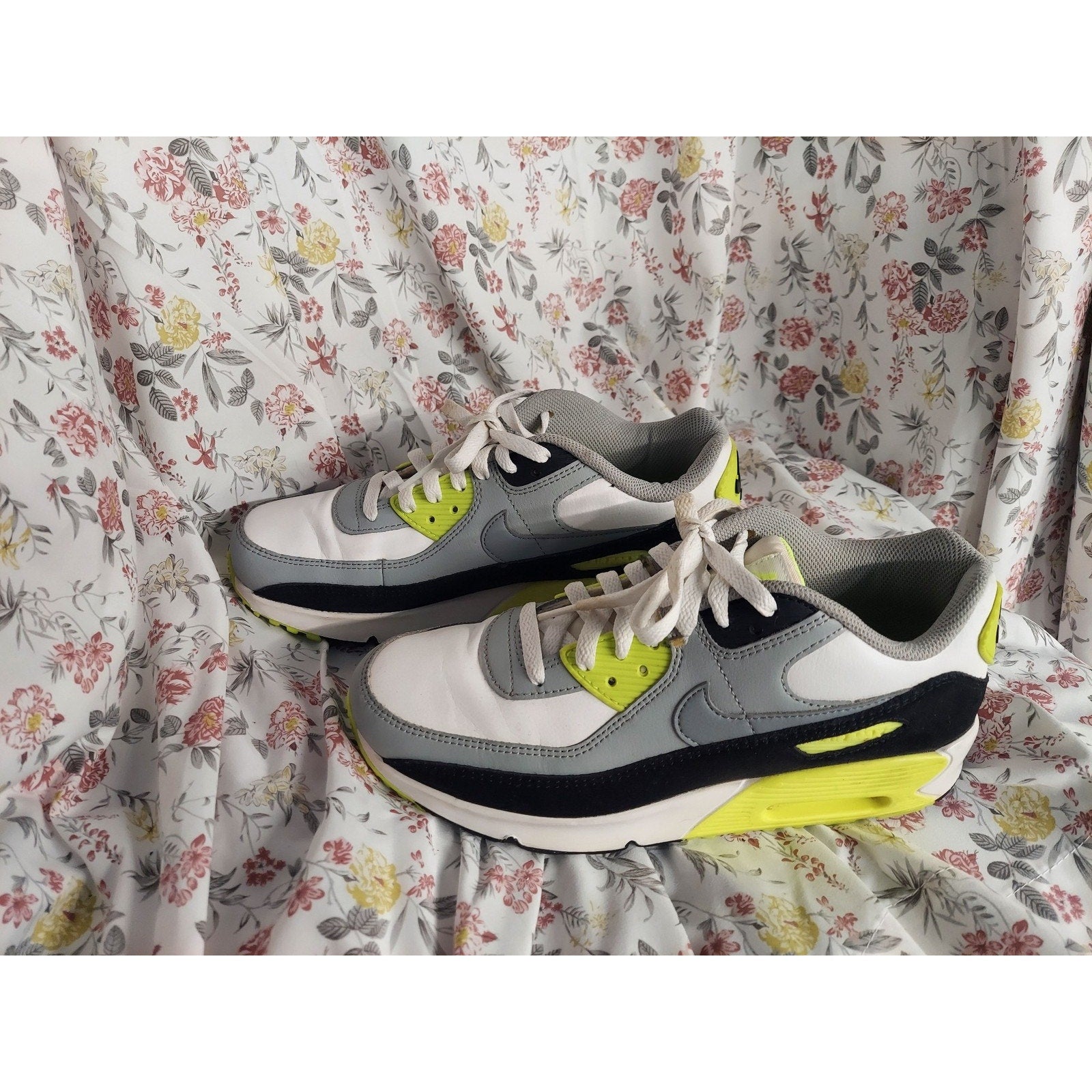 Nike Air Max 90 Youth Sneakers US 7Y White Gray Black Volt Running Athletic