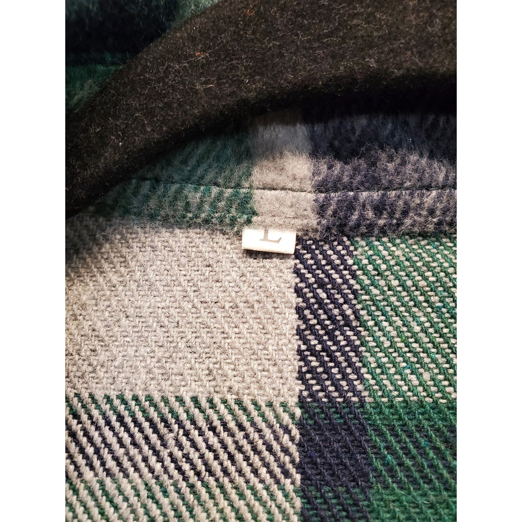 Womens Shacket Plaid Shirt Jacket L Green Blue Gray Flannel Oversized Button Up