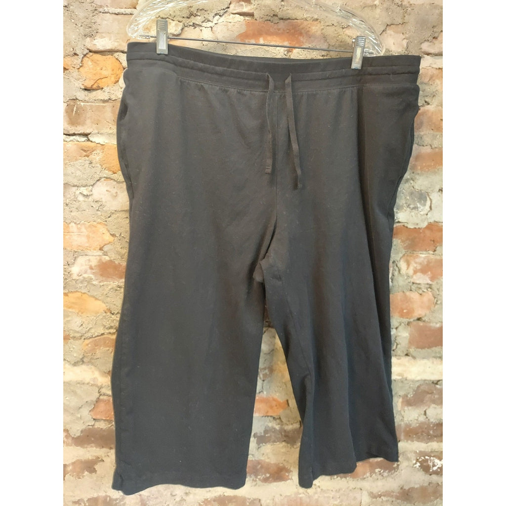 Karen Scott Sport Womens Capri Pants 1X Black Cotton Blend Drawstring Pockets