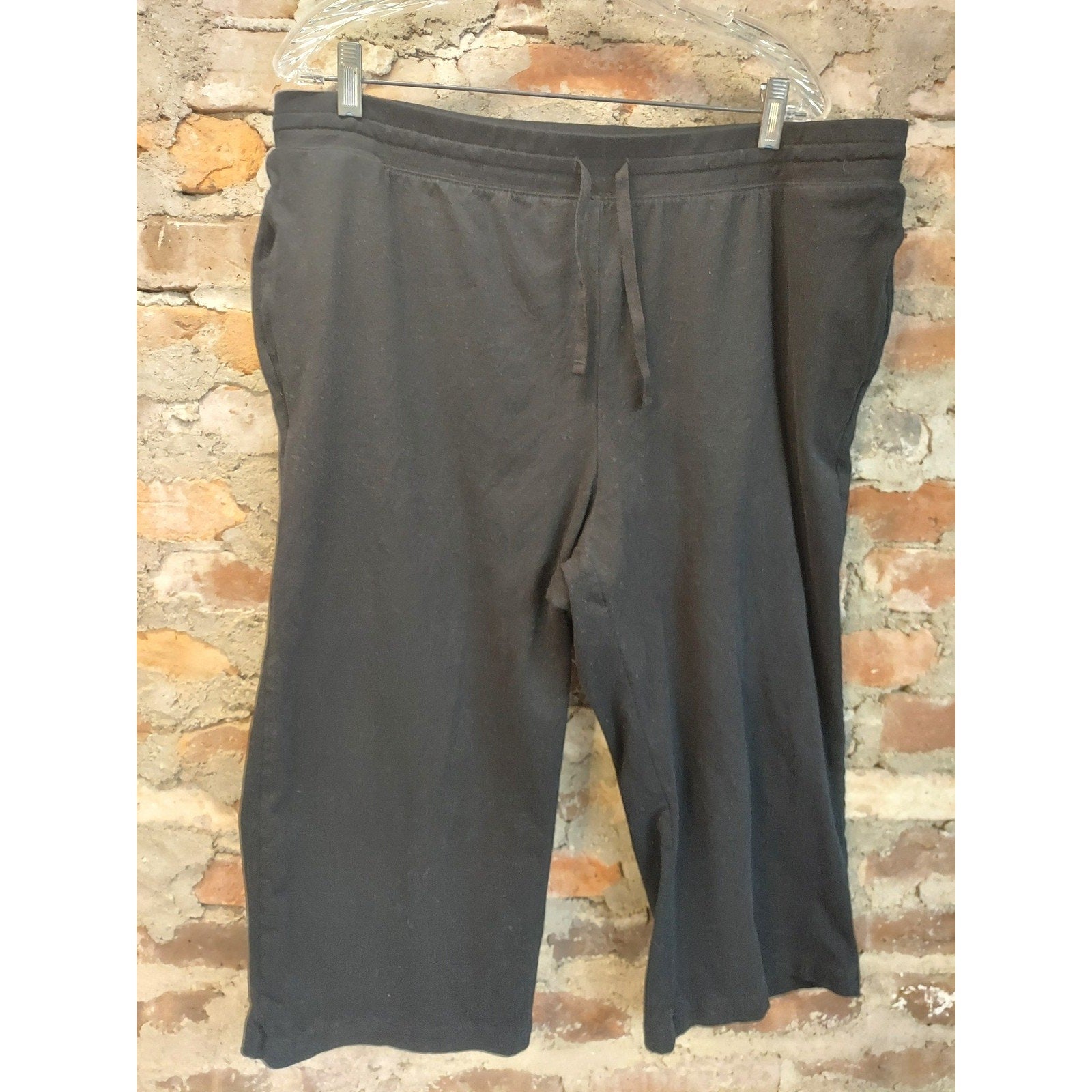 Karen Scott Sport Womens Capri Pants 1X Black Cotton Blend Drawstring Pockets