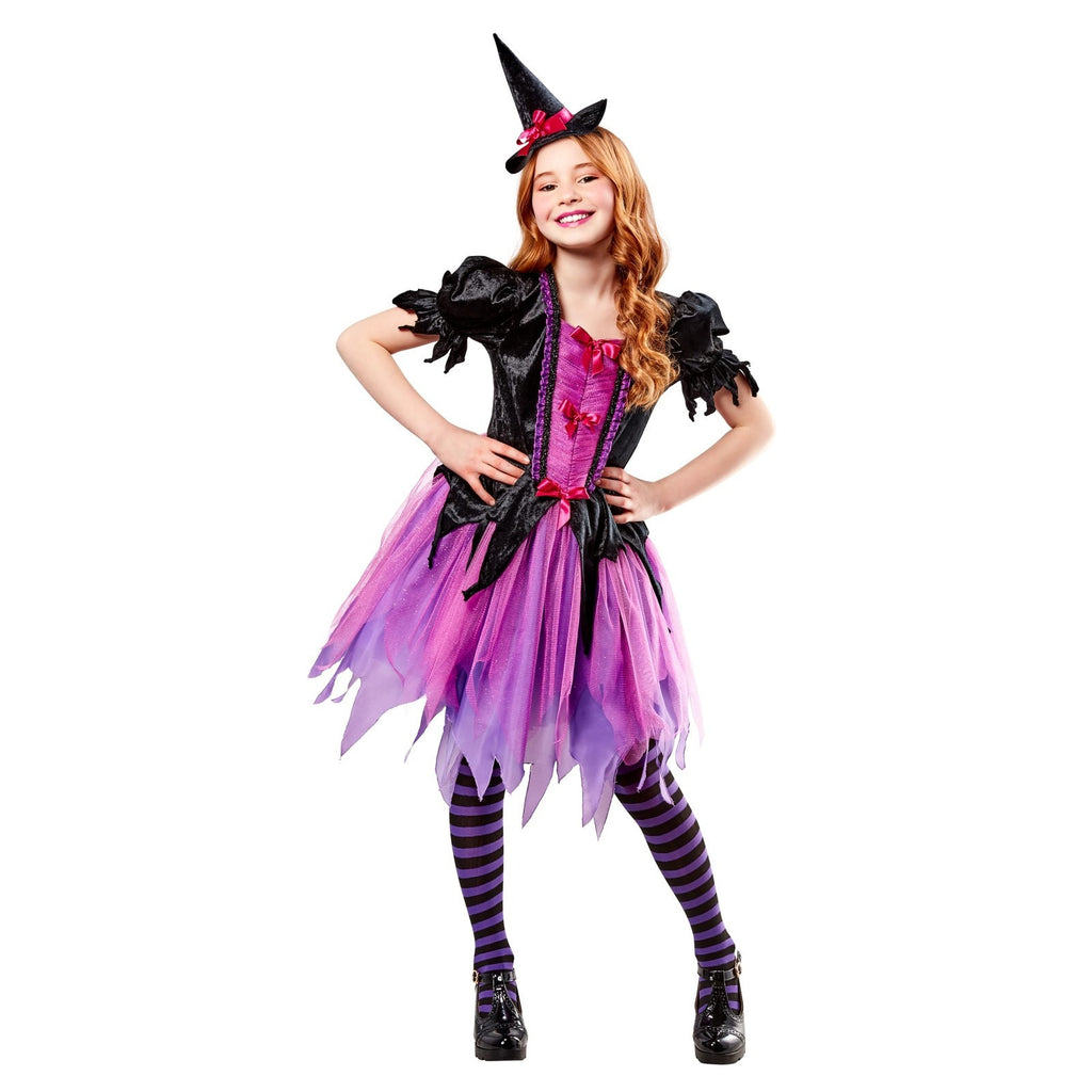 Rubie's Girls Purple Witch Halloween Costume Size Medium 8-10 Dress Hat Tights