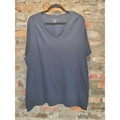 Lands End Womens T Shirt 2X Navy Blue Supima Cotton Relaxed Fit V Neck