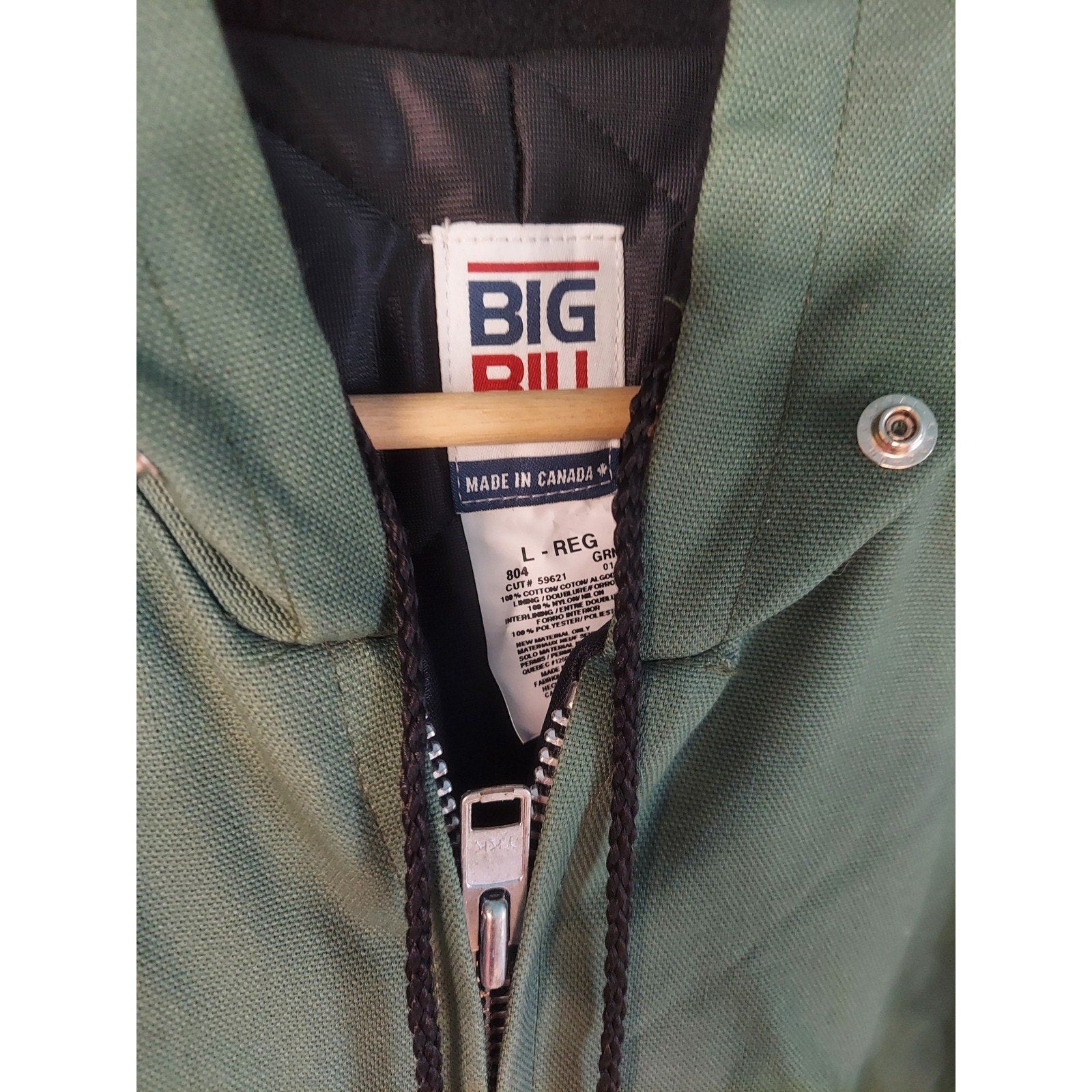 BIG BILL Mens Insulated Coverall L Regular Dark Green Hooded Full Zip Workwear