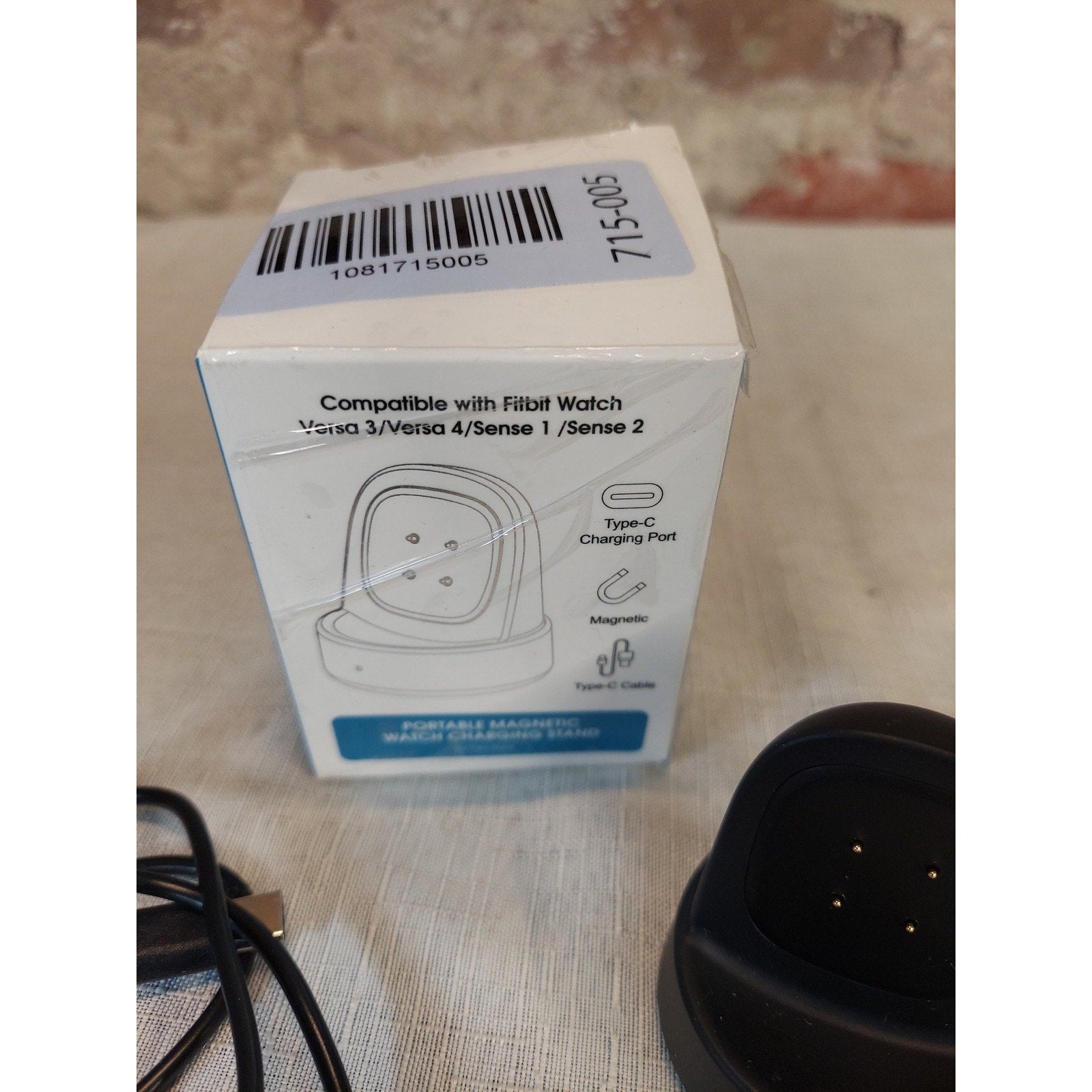 Fitbit Watch Charging Stand Versa 3 4 Sense 1 2 Magnetic Type C Port Cable Black