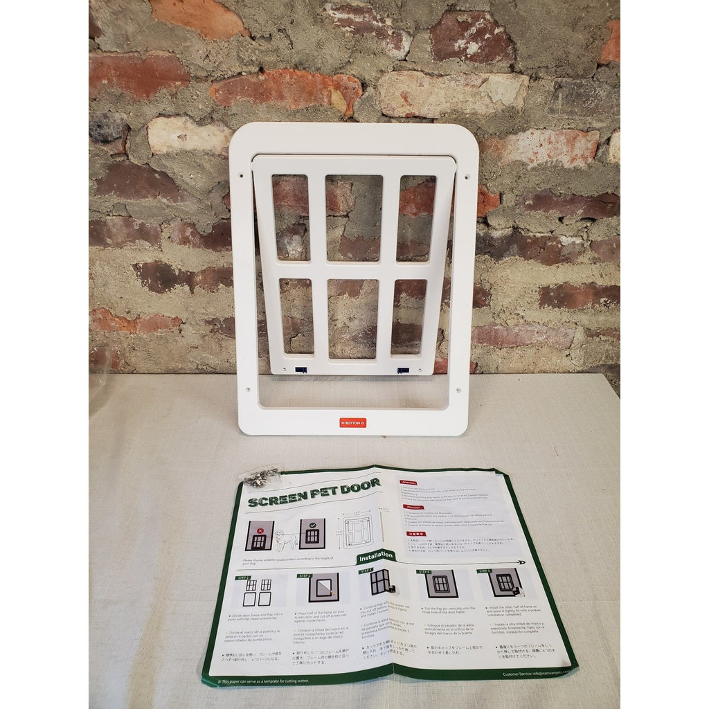 BOYTONG Screen Pet Door White 14 Inch Height 10 Inch Width Lockable Dog Cat Flap