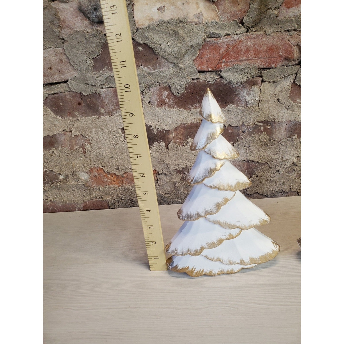 Christmas Trees Set 2 White Gold Wood Tiered Tabletop Holiday Decor Farmhouse