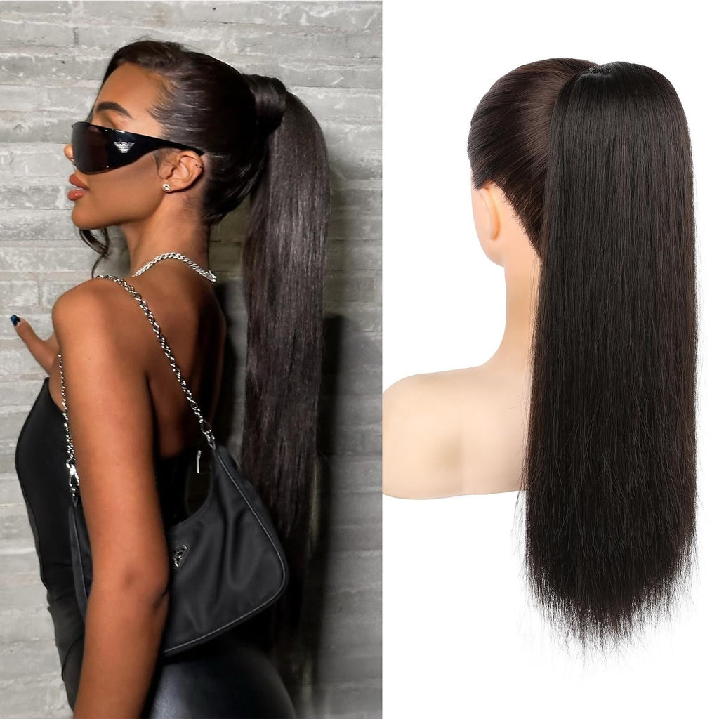 Womens Wrap Around Ponytail Hair Extension 20' Straight Dark Brown Synthetic