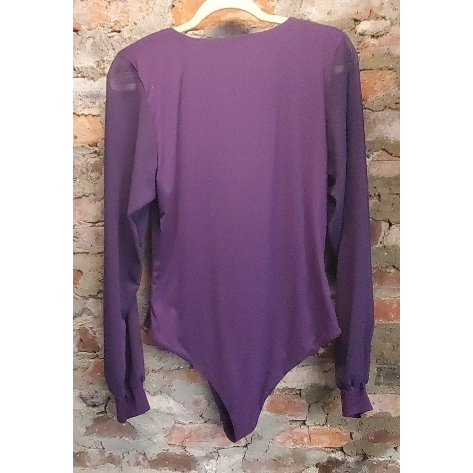 AVIDLOVE Womens Bodysuit XXL Purple Square Neck Long Sheer Mesh Sleeve Nylon