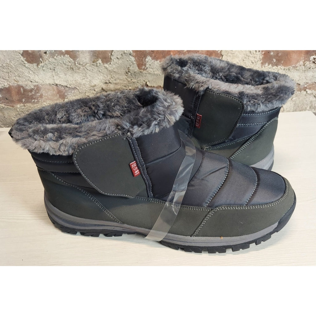 Mens Snow Boots US 14 Dark Gray Waterproof Warm Fur Lined Winter Hook Loop