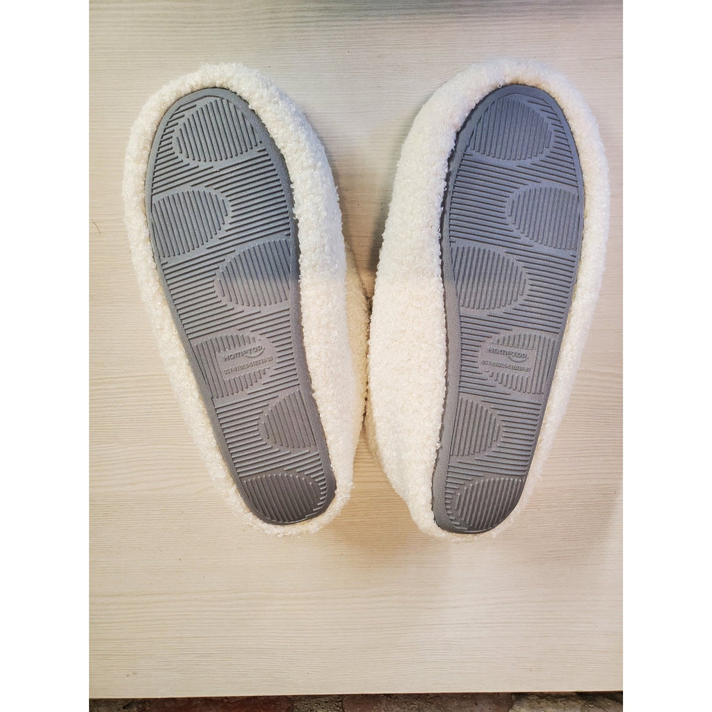 HOMETOP Unisex Slippers US 7-8 White Fuzzy Plush Slip On Cozy House Shoes