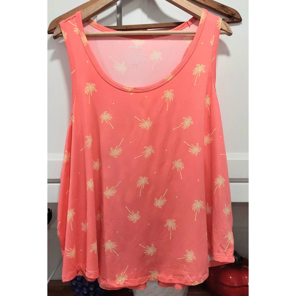 Joyspun Womens Tank Top XXL 20W Coral Palm Tree Print Sleeveless Summer