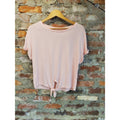 So Womens Tie Front T Shirt M Pink Cuffed Short Sleeve Rayon Blend