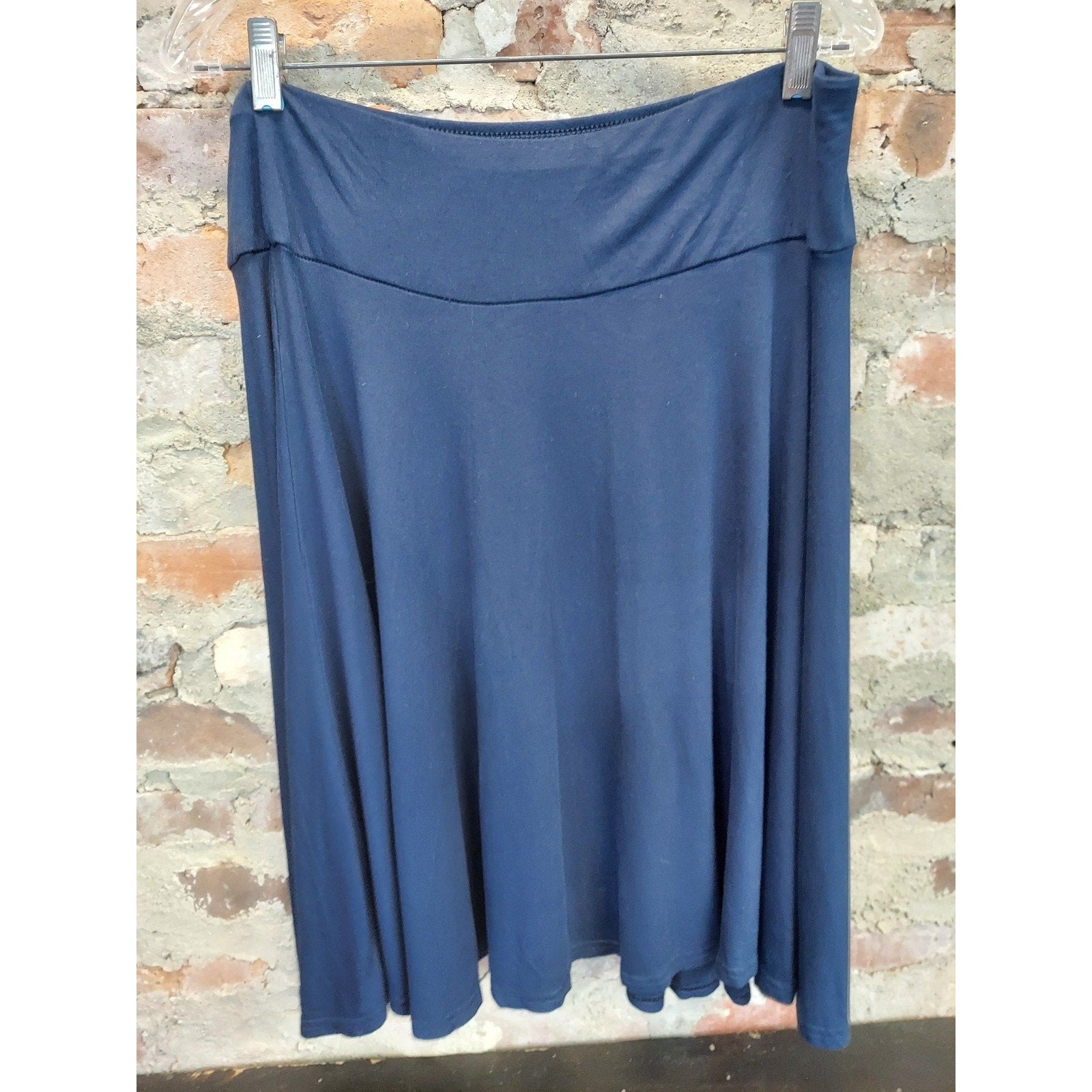 Chaps Womens A Line Skirt 1X Navy Blue Pull On Stretch Flowy Knee Length
