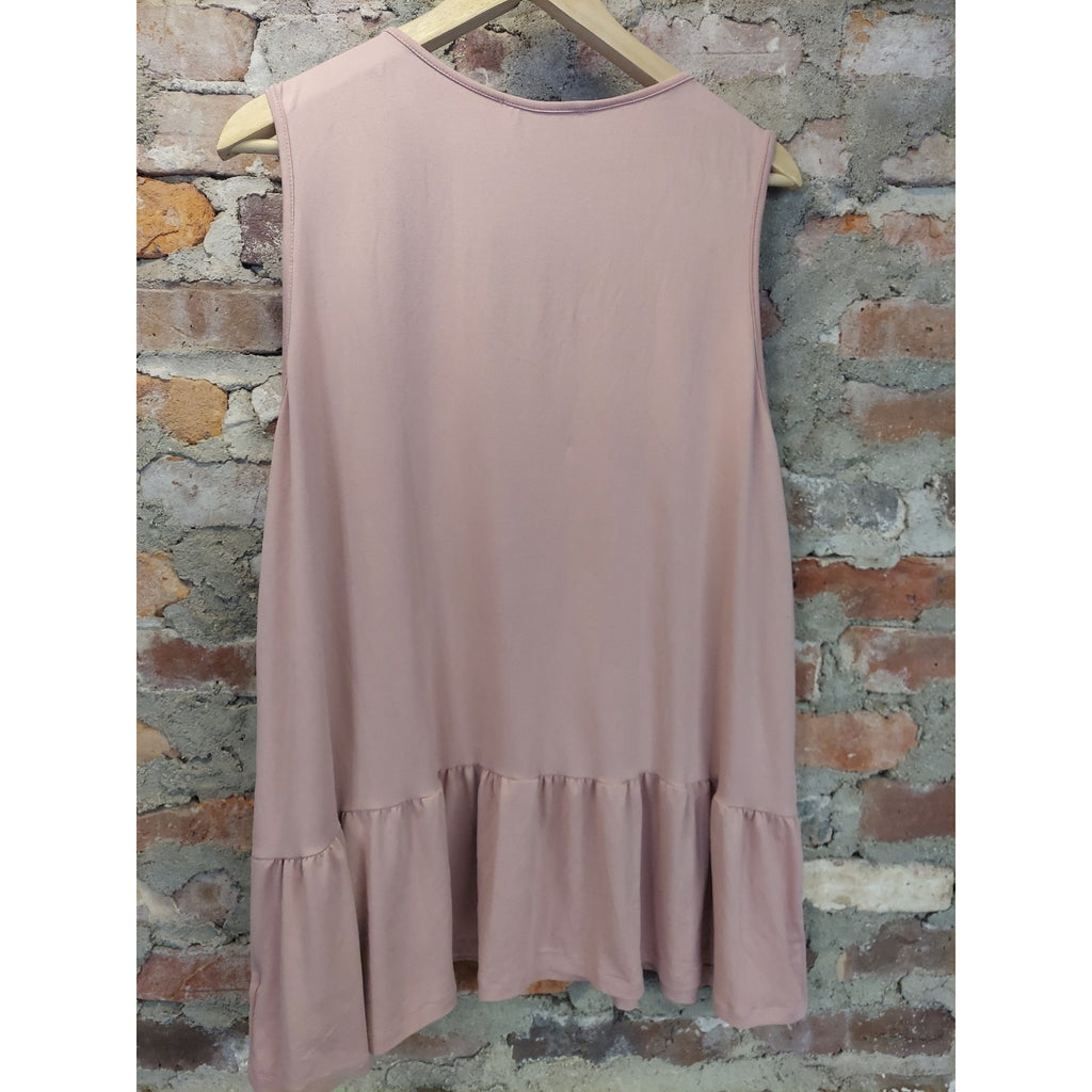 DOUBLJU Womens Plus Size 2X Sleeveless V Neck Tunic Top Pink Ruffled Hem