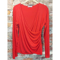 MANGOPOP Womens Faux Wrap Top M Red Long Sleeve Deep V Neck Ruched