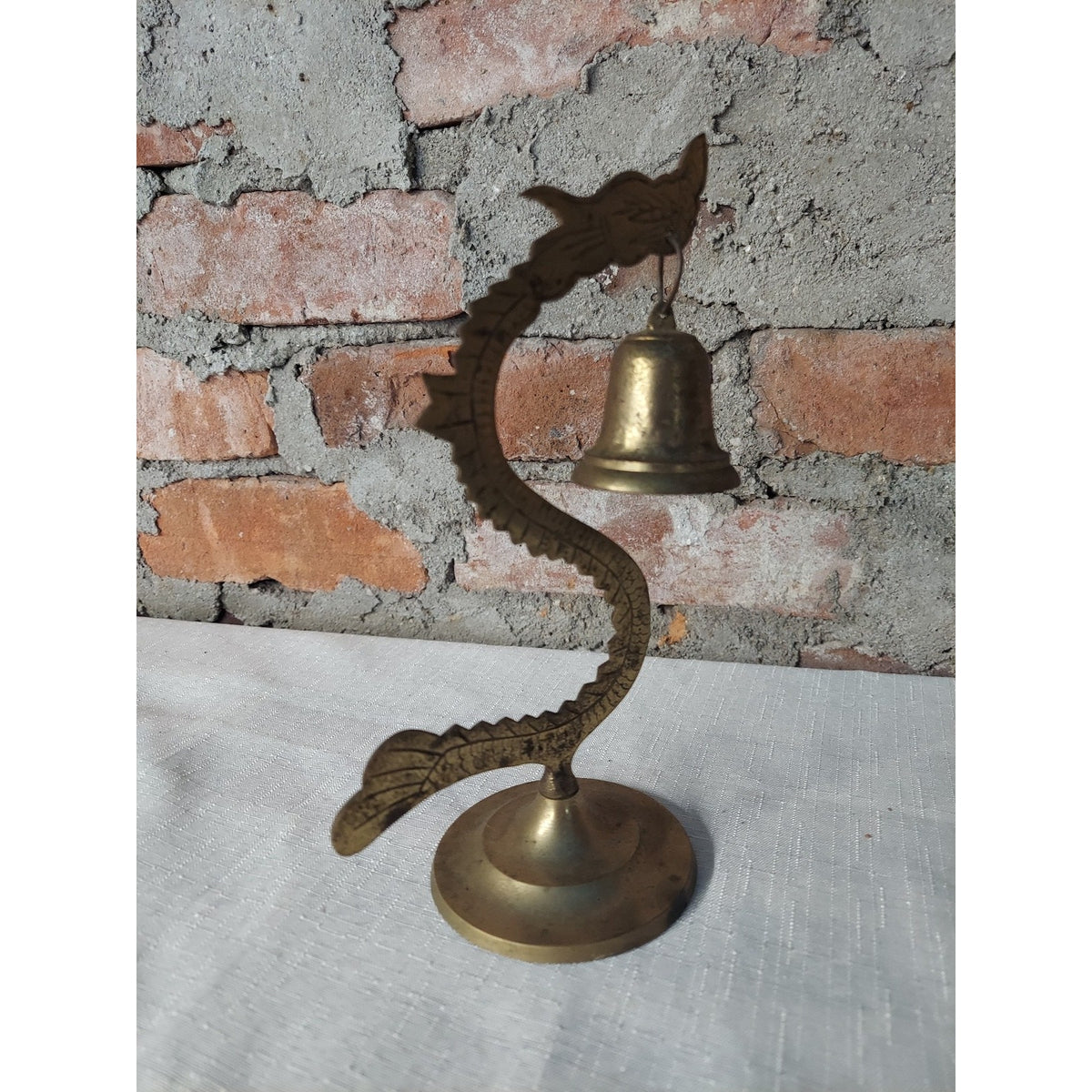 Brass Dragon Bell Vintage Oriental Desk Dinner Bell Home Decor Figurine