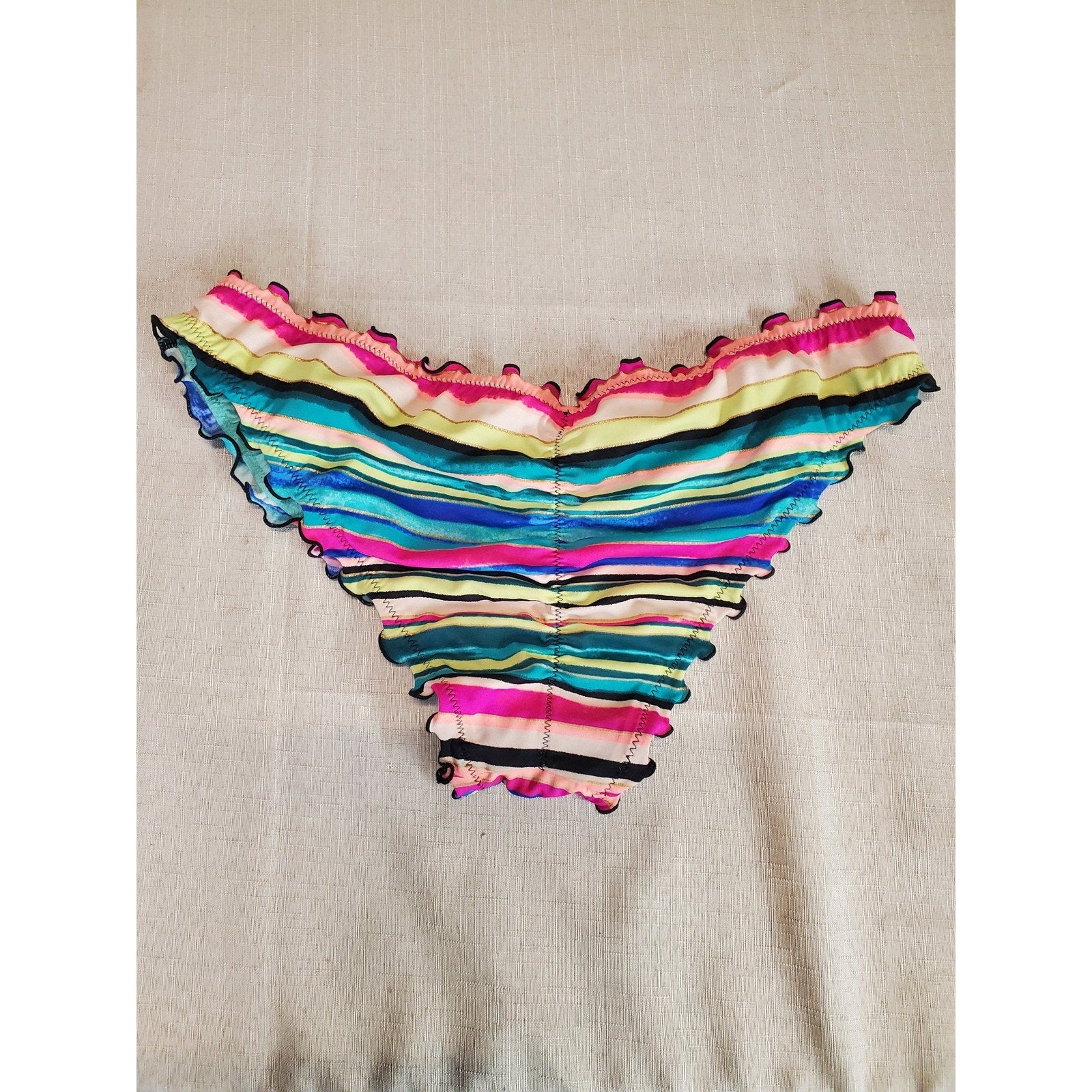 Shade & Shore Womens Bikini Swimsuit Set L Multicolor Striped Push Up Top 36DD