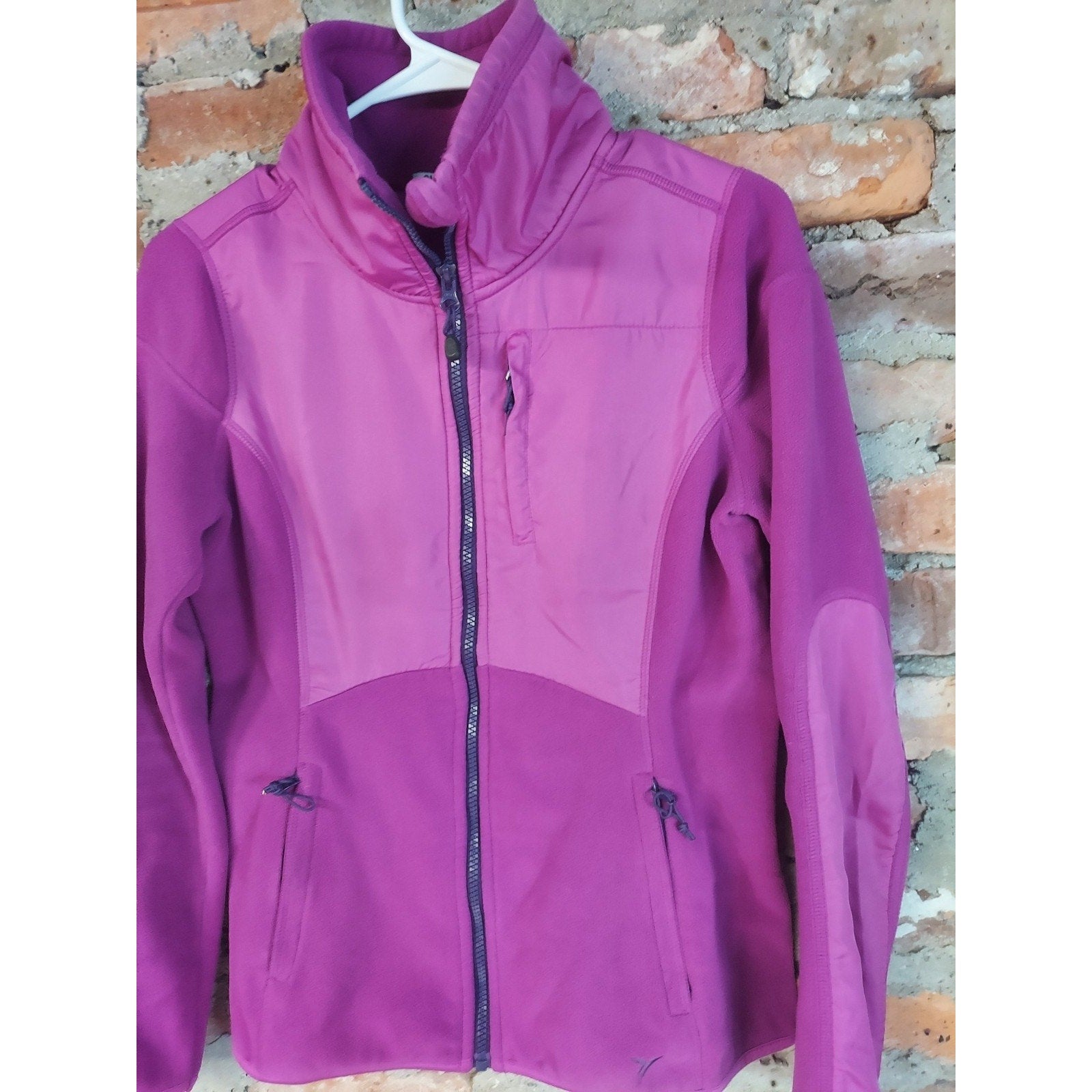 Old Navy Womens Fleece Jacket Small Petite Purple Colorblock Full Zip Pockets