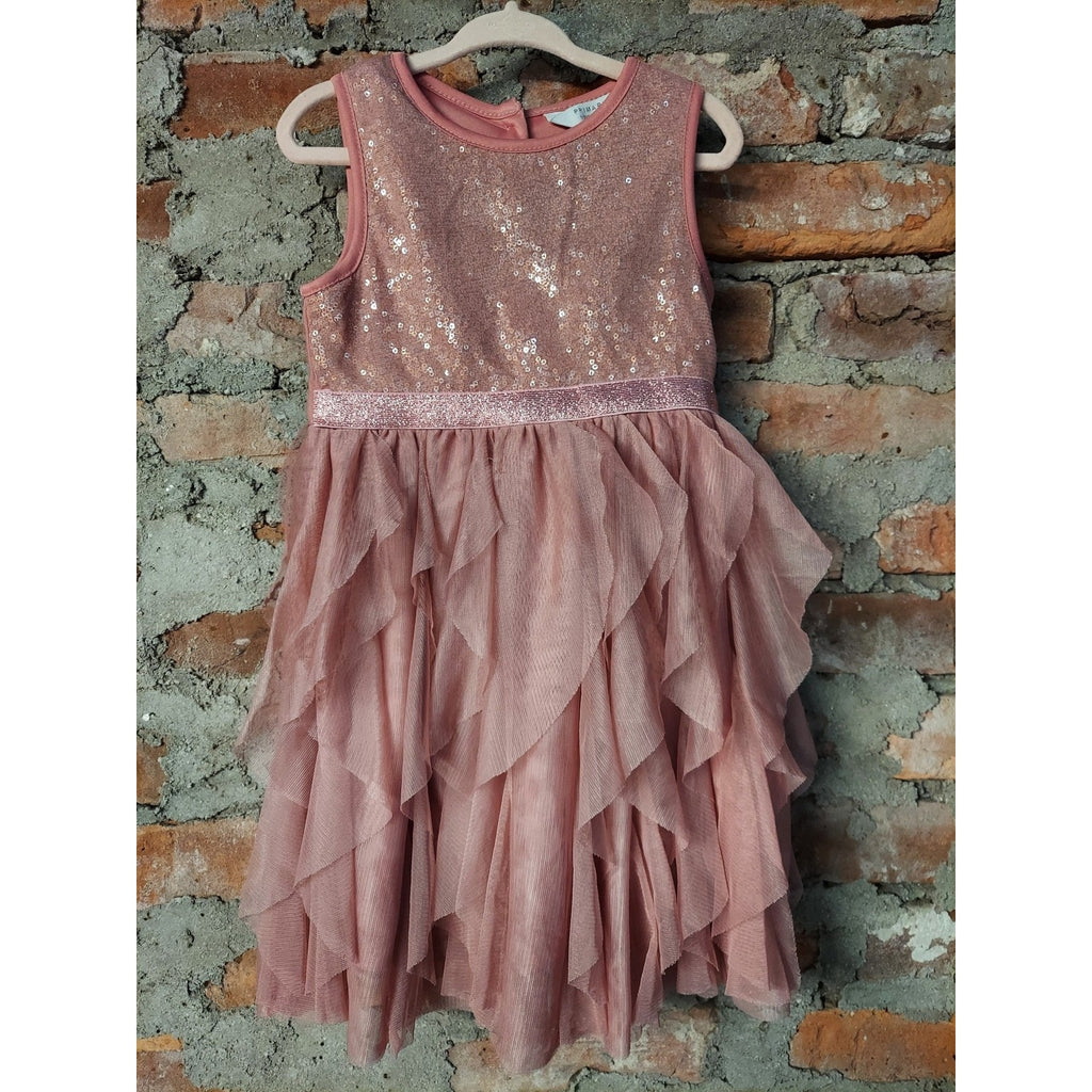 Primark Girls Dress 2-3Y Rose Pink Sequin Ruffle Tiered Sleeveless