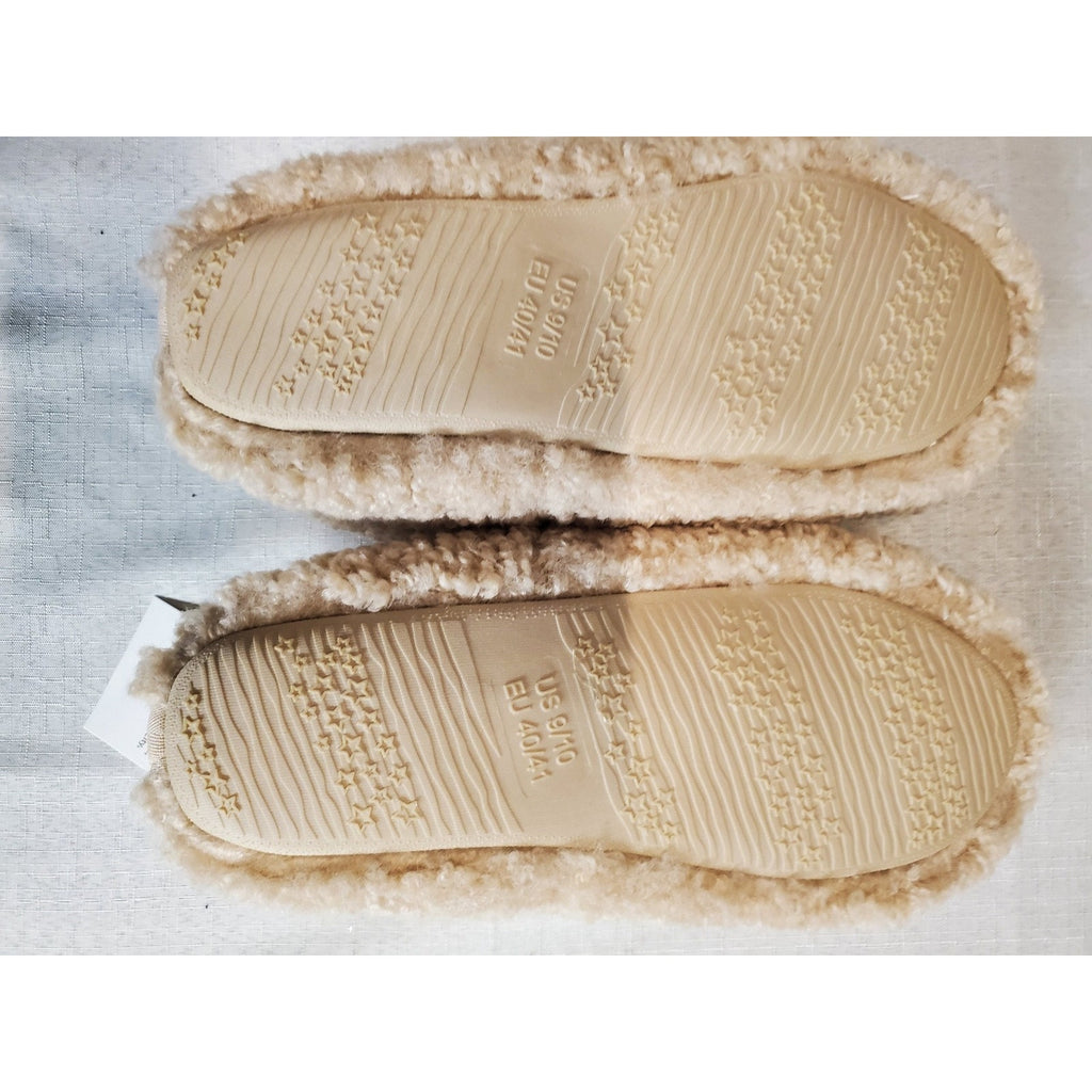 LOVETY Womens Slippers US 9 10 Cream Faux Shearling Sherpa Slip On Cozy Warm