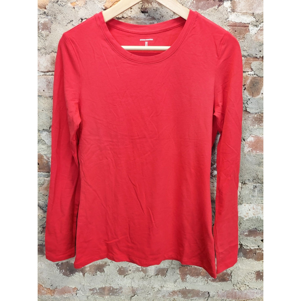 Amazon Essentials Womens Long Sleeve T Shirt S Red Crewneck Solid Basic