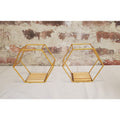 Gold Hexagon Floating Wall Shelves Set of 2 Geometric Metal Wood Display Decor