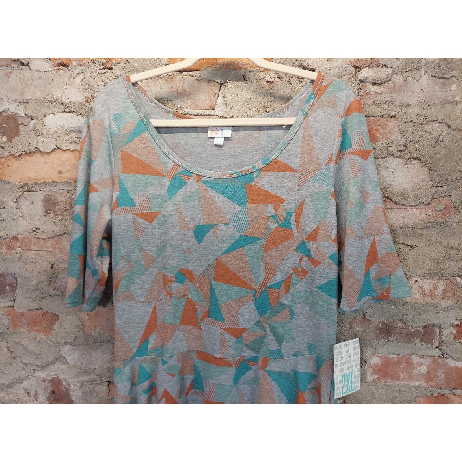 LuLaRoe Womens 2XL Dress Gray Orange Teal Geometric NWT A Line Short Sleeve