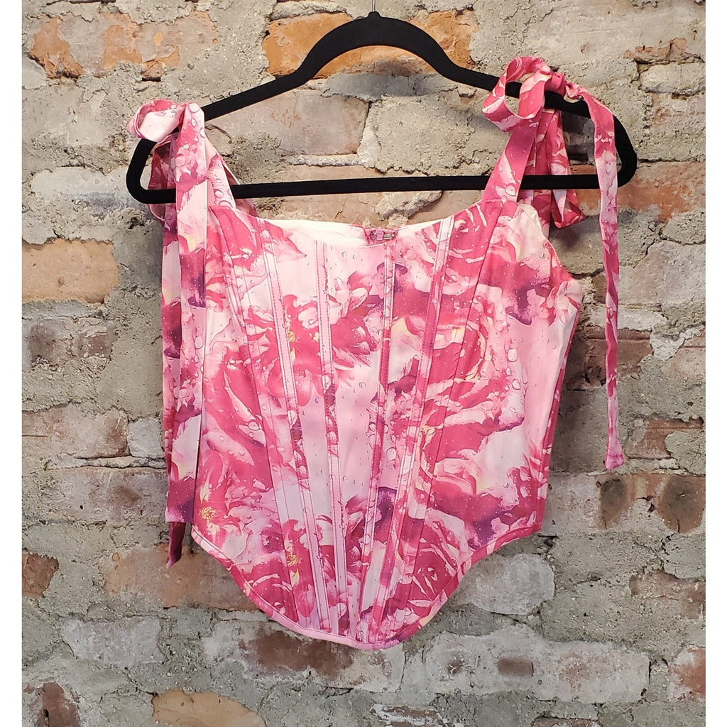 Fashionnova Womens Pink Floral Print Corset Bustier Top M Medium Structured