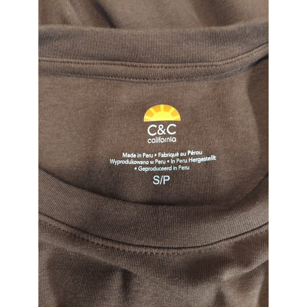 C&C California Womens Long Sleeve Shirt Small Brown Crew Neck Curved Hem